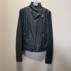 Mackage Black Leather Jacket with Asymmetrical Zip